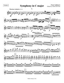 Partition violons I, Symphony en C major, C major, Asplmayr, Franz