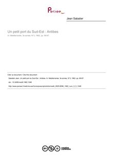 Un petit port du Sud-Est : Antibes - article ; n°3 ; vol.3, pg 69-87