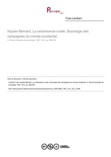 Kayser Bernard, La renaissance rurale. Sociologie des campagnes du monde occidental.  ; n°2 ; vol.32, pg 288-290
