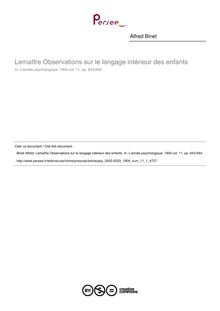 Lemaître Observations sur le langage intérieur des enfants - compte-rendu ; n°1 ; vol.11, pg 643-644