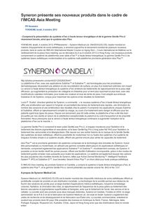 Syneron présente ses nouveaux produits dans le cadre de l IMCAS Asia Meeting