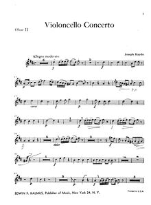 Partition hautbois 2, violoncelle Concerto No.2, D major, Haydn, Joseph