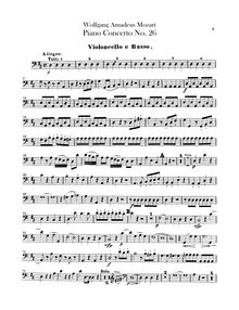 Partition violoncelles / Basses, Piano Concerto No.26, Krönungskonzert ; Coronation Concerto par Wolfgang Amadeus Mozart