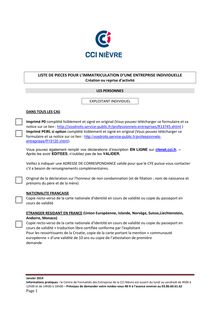 Liste de pièces pour l immatriculation d une entreprise individuelle - CCI Nièvre