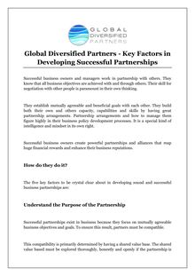 Global Diversified Partners - Key Factors in Developing Successful Partnerships