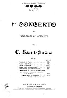 Partition complète, violoncelle Concerto No.1, A Minor, Saint-Saëns, Camille par Camille Saint-Saëns