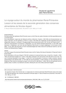Le voyage autour du monde du pharmacien René-Primevère Lesson et les essais de la seconde génération des conserves alimentaires de Nicolas Appert - article ; n°279 ; vol.76, pg 411-424