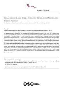 Imago Vocis : Écho, Image de la voix, dans Écho et Narcisse de Nicolas Poussin - article ; n°1 ; vol.108, pg 281-317