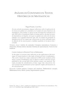 Análisis de Contenido en Textos Históricos de Matemáticas (Content Analysis of Historical Texts in Mathematics)