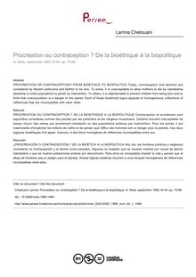 Procréation ou contraception ? De la bioéthique à la biopolitique - article ; n°1 ; vol.44, pg 73-98