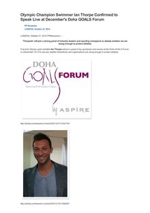 Olympic Champion Swimmer Ian Thorpe Confirmed to Speak Live at December s Doha GOALS Forum