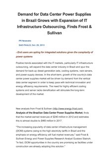 Demand for Data Center Power Supplies in Brazil Grows with Expansion of IT Infrastructure Outsourcing, Finds Frost & Sullivan