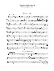 Partition cor 1, 2 (D), Symphony No.30, D major, Mozart, Wolfgang Amadeus