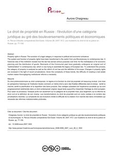 Le droit de propriété en Russie : l évolution d une catégorie juridique au gré des bouleversements politiques et économiques - article ; n°2 ; vol.38, pg 77-106