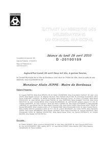 Délibération 20100189 - EXTRAIT DU REGISTRE DES DELIBERATIONS DU ...
