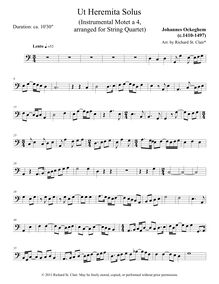 Partition violoncelle, Ut Heremita Solus Instrumental Motet, Ockeghem, Johannes