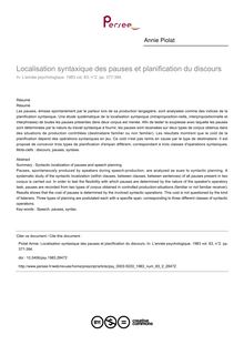 Localisation syntaxique des pauses et planification du discours - article ; n°2 ; vol.83, pg 377-394