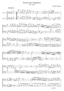 Partition , Andante, Sonate pour 2 Fagotter, Weyse, Christoph Ernst Friedrich