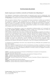 Communiqué de presse de la délégation reçue par François Hollande