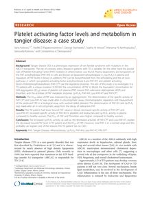Platelet activating factor levels and metabolism in tangier disease: a case study