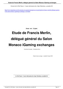 Etude de Francis Merlin, délégué général du Salon Monaco iGaming  exchanges