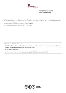 Exploration oculaire et opérations cognitives de compréhension au cours de la lecture d un texte - article ; n°1 ; vol.86, pg 63-82