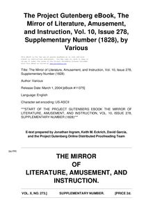 The Mirror of Literature, Amusement, and Instruction - Volume 10, No. 278, Supplementary Number (1828)