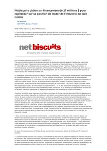 Netbiscuits obtient un financement de 27 millions $ pour capitaliser sur sa position de leader de l industrie du Web mobile