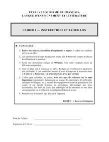 Documents publiés par le Ministère, Cahier 1 Instructions et brouillon