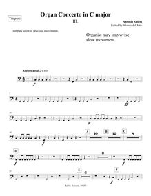 Partition timbales, orgue Concerto en C major, C major, Salieri, Antonio
