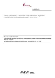 Galley (Micheline) —Badr az-zîn et six contes algériens  ; n°1 ; vol.19, pg 200-202