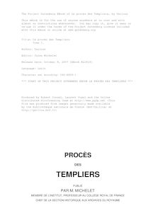 Le procès des Templiers - Tome I.