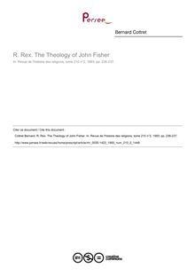 R. Rex. The Theology of John Fisher  ; n°2 ; vol.210, pg 236-237