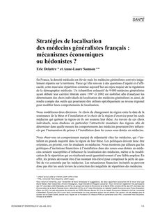 INSEE : Stratégies de localisation des médecins généralistes français - mécanismes économiques ou hédonistes ?