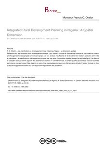 Integrated Rural Development Planning in Nigeria : A Spatial Dimension. - article ; n°77 ; vol.20, pg 83-95