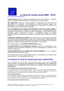 CLUB de l Audit Social  2009 2010