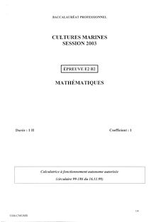Mathématiques 2003 Bac Pro - Cultures marines