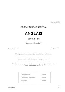 Anglais LV1 2001 Sciences Economiques et Sociales Baccalauréat général