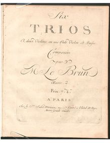 Partition violoncelle, 6 Trios, Op.2, Six trios à deux violons ou une flute violon et basse, œuvre 2