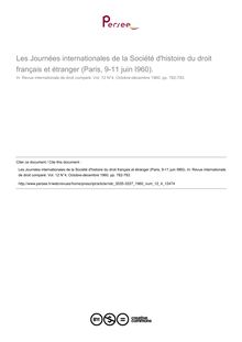Les Journées internationales de la Société d histoire du droit français et étranger (Paris, 9-11 juin I960). - compte-rendu ; n°4 ; vol.12, pg 782-783