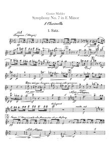 Partition clarinette 1, 2 (A, B♭), Symphony No.7, Mahler, Gustav