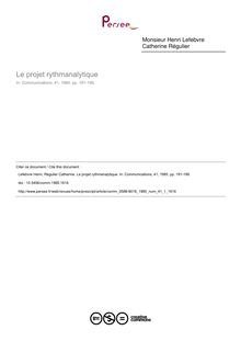Le projet rythmanalytique - article ; n°1 ; vol.41, pg 191-199