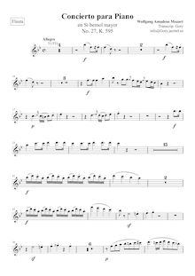 Partition flûte, Piano Concerto No.27, B♭ major, Mozart, Wolfgang Amadeus