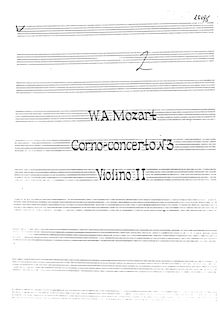 Partition violons II, cor Concerto, E♭ major, Mozart, Wolfgang Amadeus