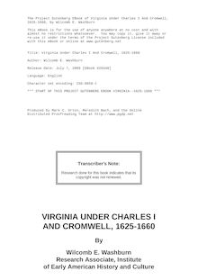 Virginia Under Charles I And Cromwell, 1625-1660