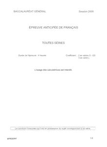Français 2009 Sciences Economiques et Sociales Baccalauréat général