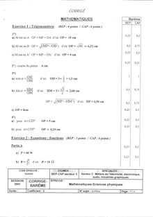 Corrige BEP ELECTROTECHIQUE Mathematiques  2002