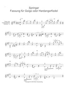 Partition Springar Version pour violon ou Hardanger Fiddle, Tune en norvégien Style
