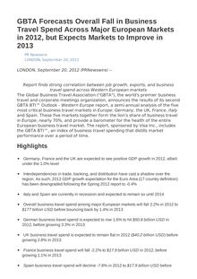 GBTA Forecasts Overall Fall in Business Travel Spend Across Major European Markets in 2012, but Expects Markets to Improve in 2013