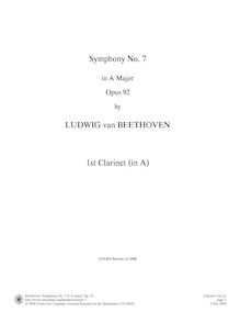 Partition clarinette 1 (A), Symphony No.7, A major, Beethoven, Ludwig van